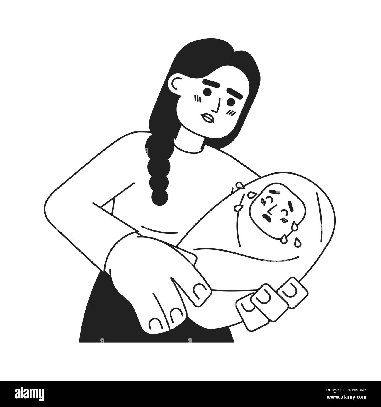 Challenges of motherhood monochrome concept vector spot illustration Stock Vector
