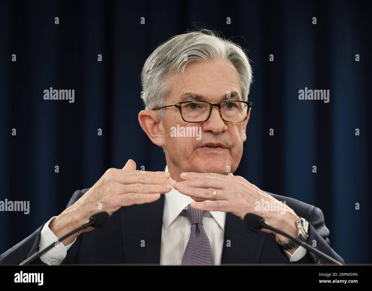 200129 -- WASHINGTON, Jan. 29, 2020 -- U.S. Federal Reserve Chairman Jerome  Powell speaks during a press conference in Washington D.C., the United  States, on Jan. 29, 2020. The U.S. Federal Reserve