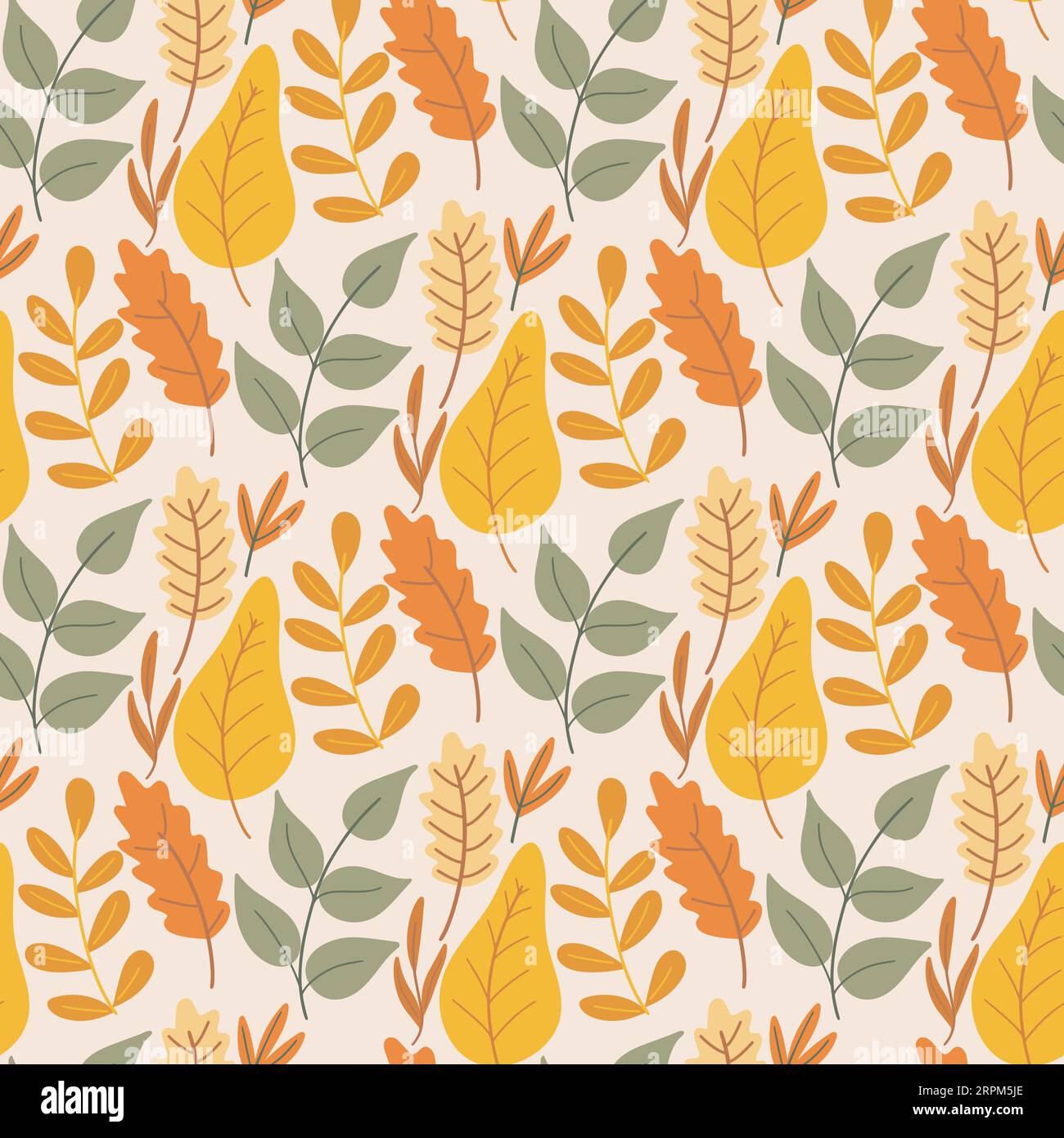 Cozy autumn foliage seamless pattern. Falling leaves colorful