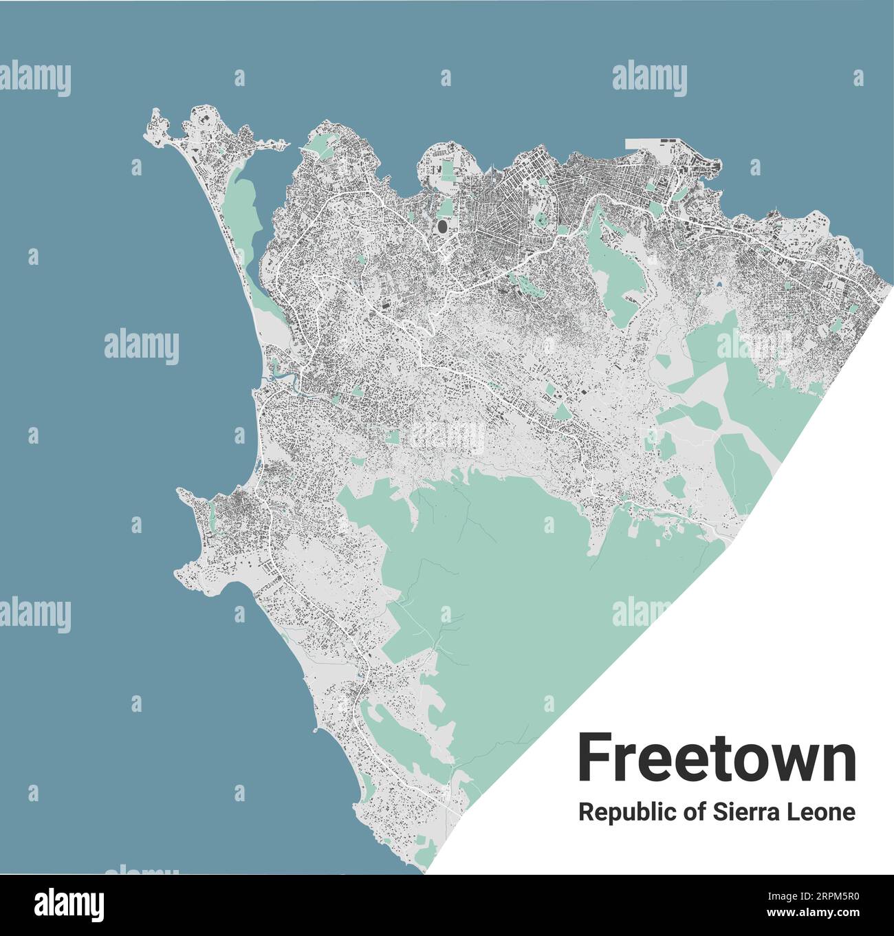 Freetown map, capital city of Sierra Leone. Municipal administrative