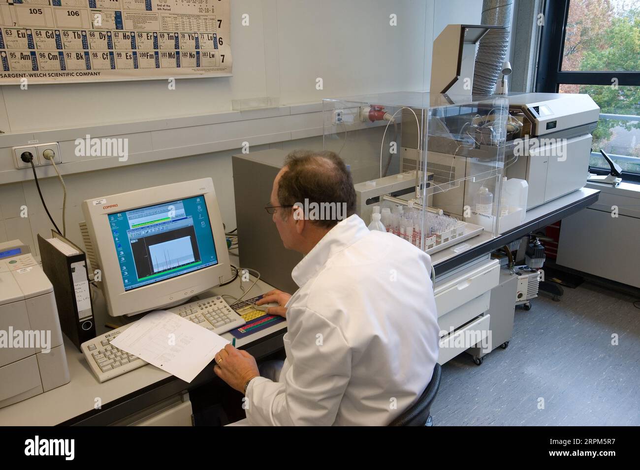 Netherlands, Bilthoven; Laboratory technician analyses the data of a