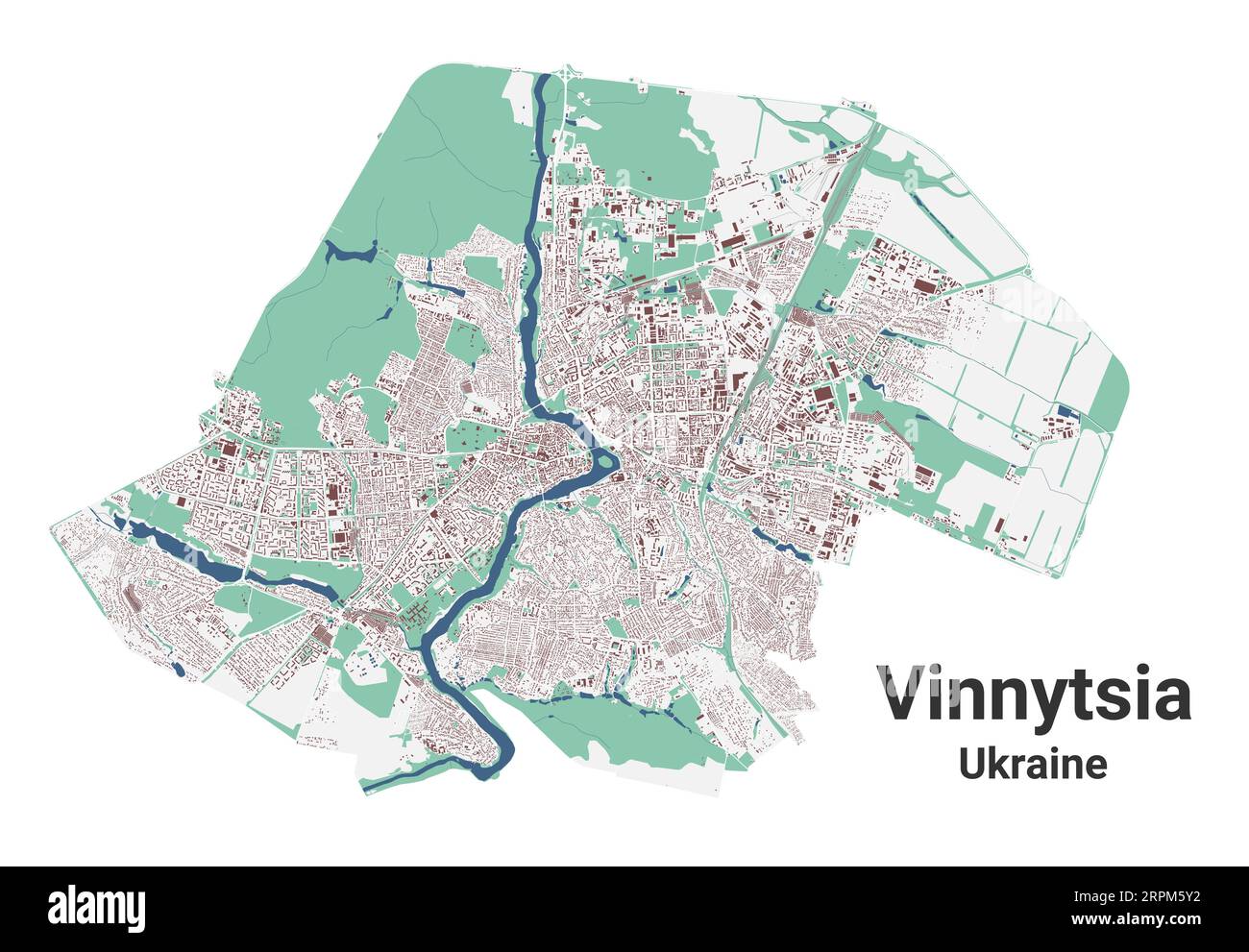 Vinnytsia map, city in Ukraine. Municipal administrative area map with