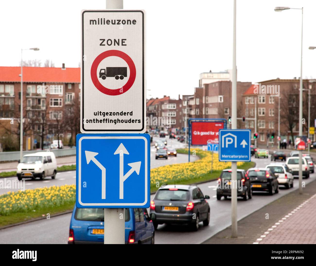 Netherlands, Amsterdam.Traffic sign Environmental zone, prohibited for