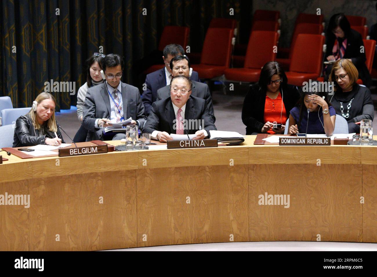 200131 -- UNITED NATIONS, Jan. 31, 2020 -- Zhang Jun C, China s permanent representative to the UN, speaks at a UN Security Council meeting on cooperation between the UN and ASEAN at the UN headquarters in New York, Jan. 30, 2020. The Chinese envoy on Thursday called on the United Nations and the 10-member Association of Southeast Asian Nations ASEAN to work together to safeguard multilateralism in international and regional affairs.  UN-CHINA-ASEAN-MULTILATERALISM LixMuzi PUBLICATIONxNOTxINxCHN Stock Photo