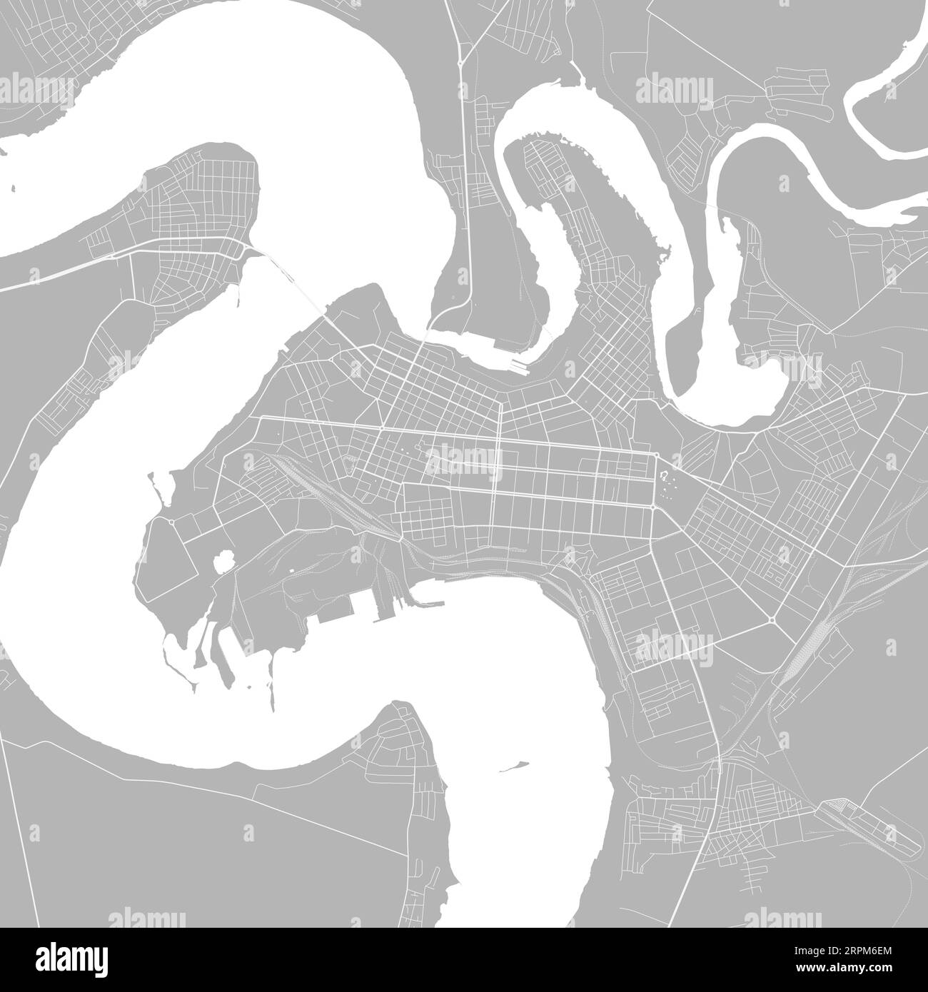 Background Mykolaiv map, Ukraine, white and light grey city poster. Vector map with roads and water. Widescreen proportion, digital flat design roadma Stock Vector