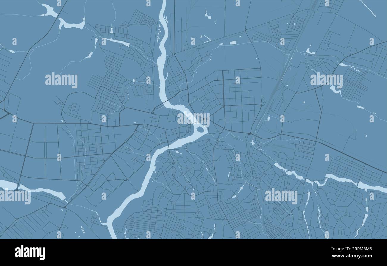 Blue Vinnytsia map, Ukraine, detailed municipality map, skyline panorama. Decorative graphic tourist map of Vinnytsia territory. Royalty free vector i Stock Vector