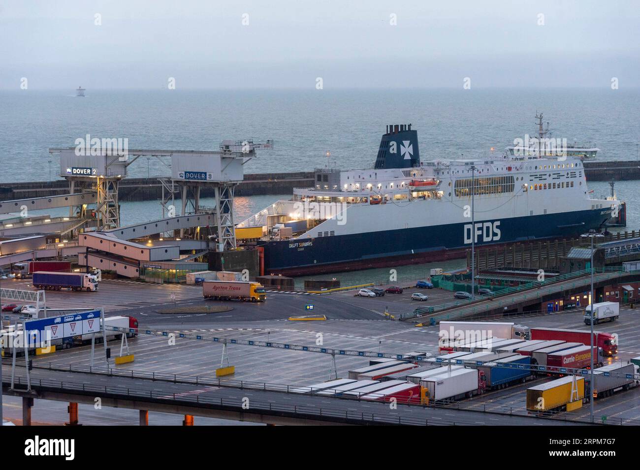 200201 -- DOVER, Feb. 1, 2020 -- Photo taken on Feb. 1, 2020 shows the Port of Dover on the first day after Brexit in Dover, Britain. Britain officially left the European Union EU at 11 p.m. 2300 GMT Friday, putting an end to its 47-year-long membership of the world s largest trading bloc. Photo by Ray Tang/Xinhua BRITAIN-DOVER-PORT-AFTER BREXIT HanxYanRayTang PUBLICATIONxNOTxINxCHN Stock Photo