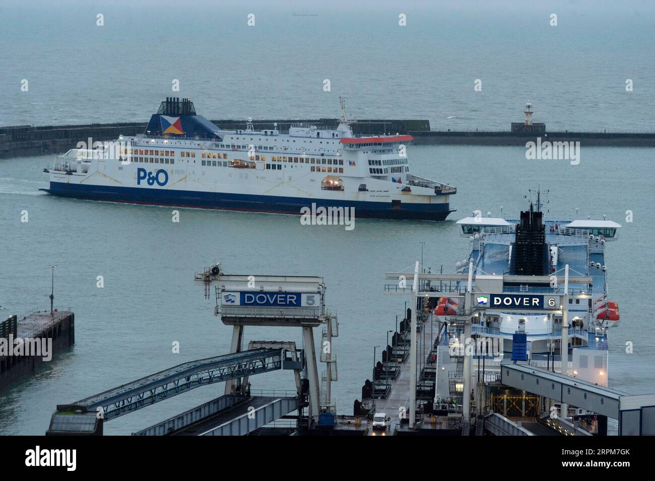 200201 -- DOVER, Feb. 1, 2020 -- A ferry arrives at the Port of Dovert on the first day after Brexit in Dover, Britain, Feb. 1, 2020. Britain officially left the European Union EU at 11 p.m. 2300 GMT Friday, putting an end to its 47-year-long membership of the world s largest trading bloc. Photo by Ray Tang/Xinhua BRITAIN-DOVER-PORT-AFTER BREXIT HanxYanRayTang PUBLICATIONxNOTxINxCHN Stock Photo