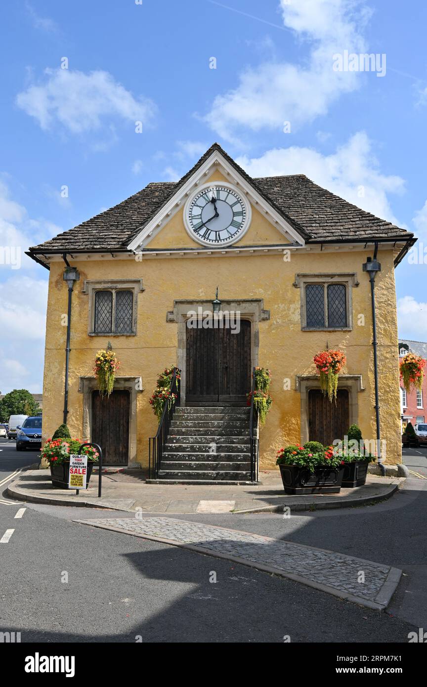 The town hall in the Gloucestershire town of Tetbury stands on Church Street Stock Photo