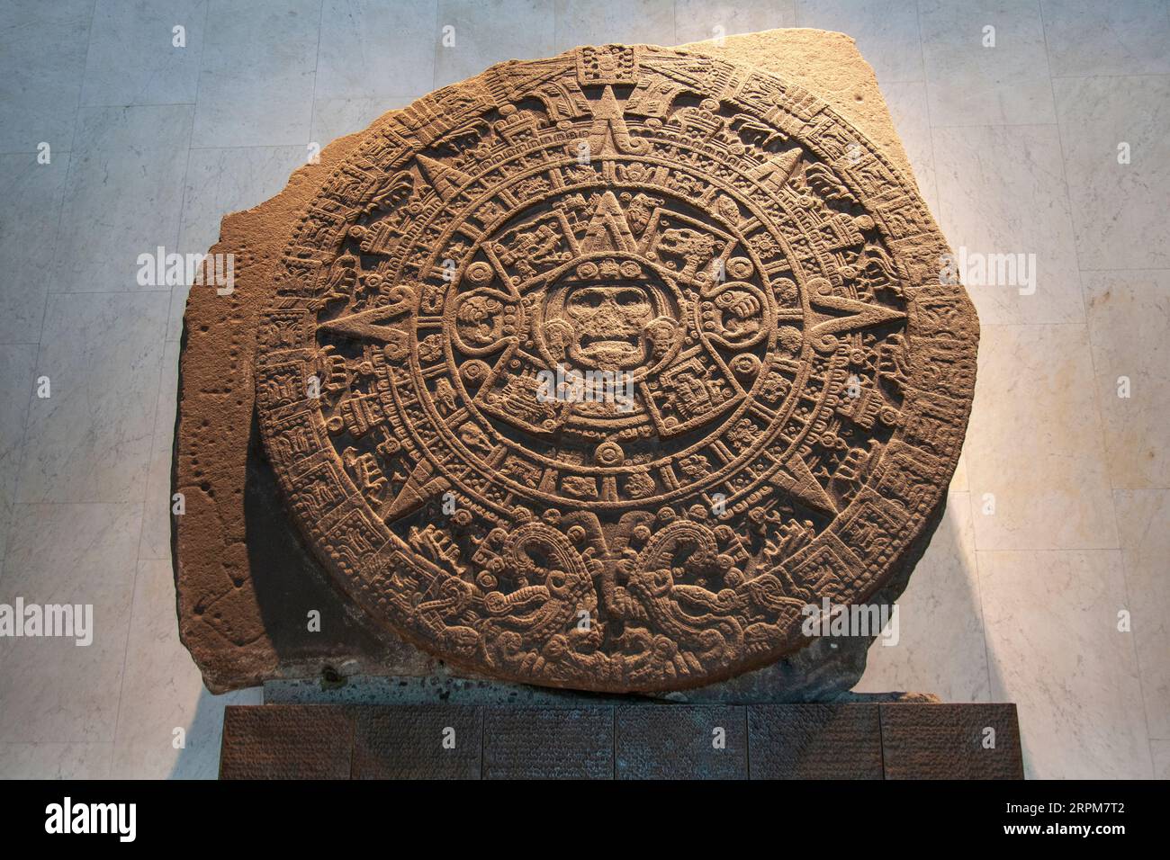 Stone of the Sun Sculpture at Museo Nacional de Antropología in Mexico City, Mexico Stock Photo
