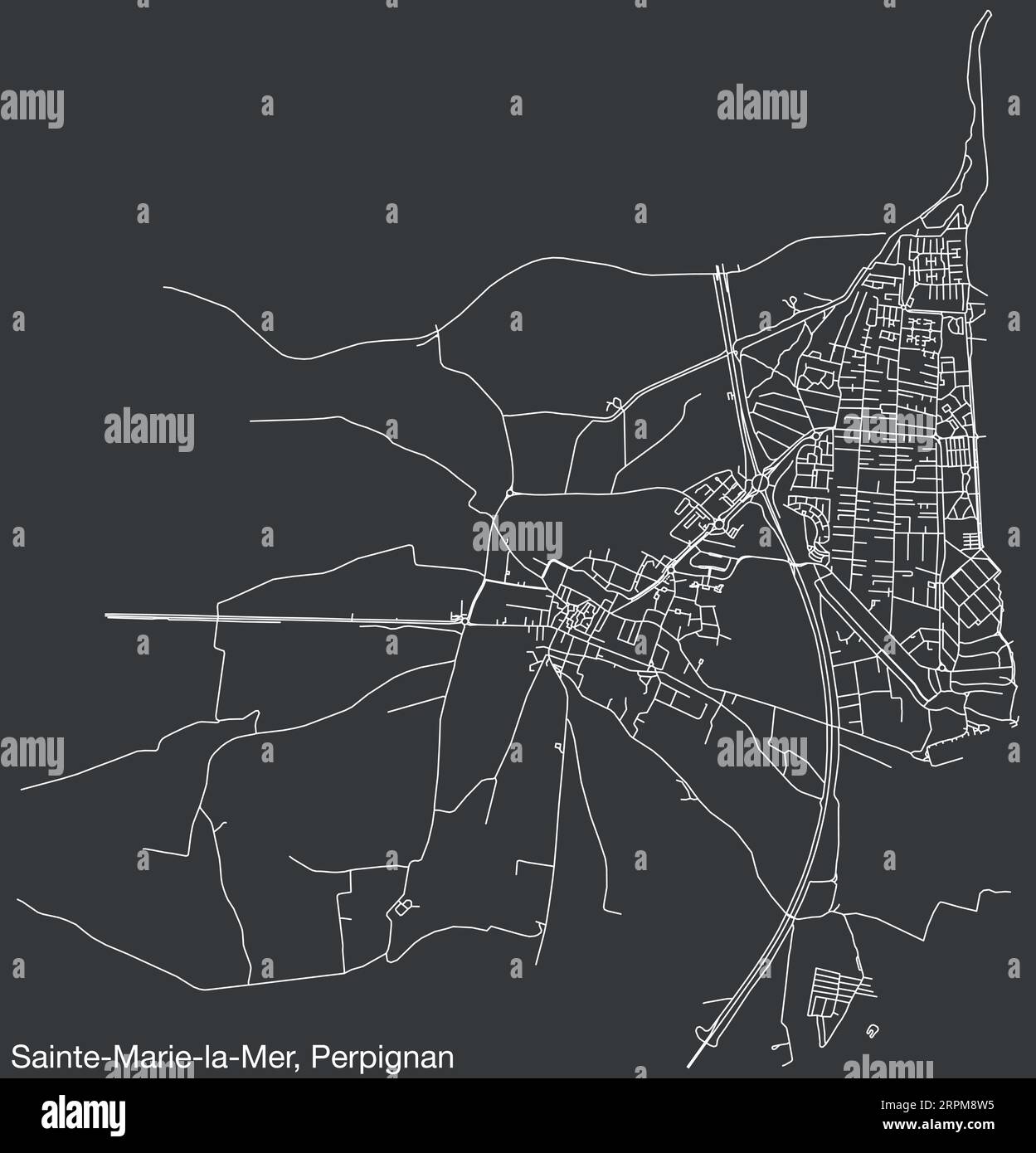 Street roads map of the SAINTE-MARIE-LA-MER COMMUNE, PERPIGNAN Stock Vector