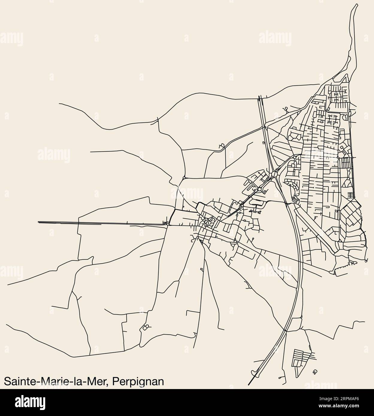 Street roads map of the SAINTEMARIELAMER COMMUNE, PERPIGNAN Stock