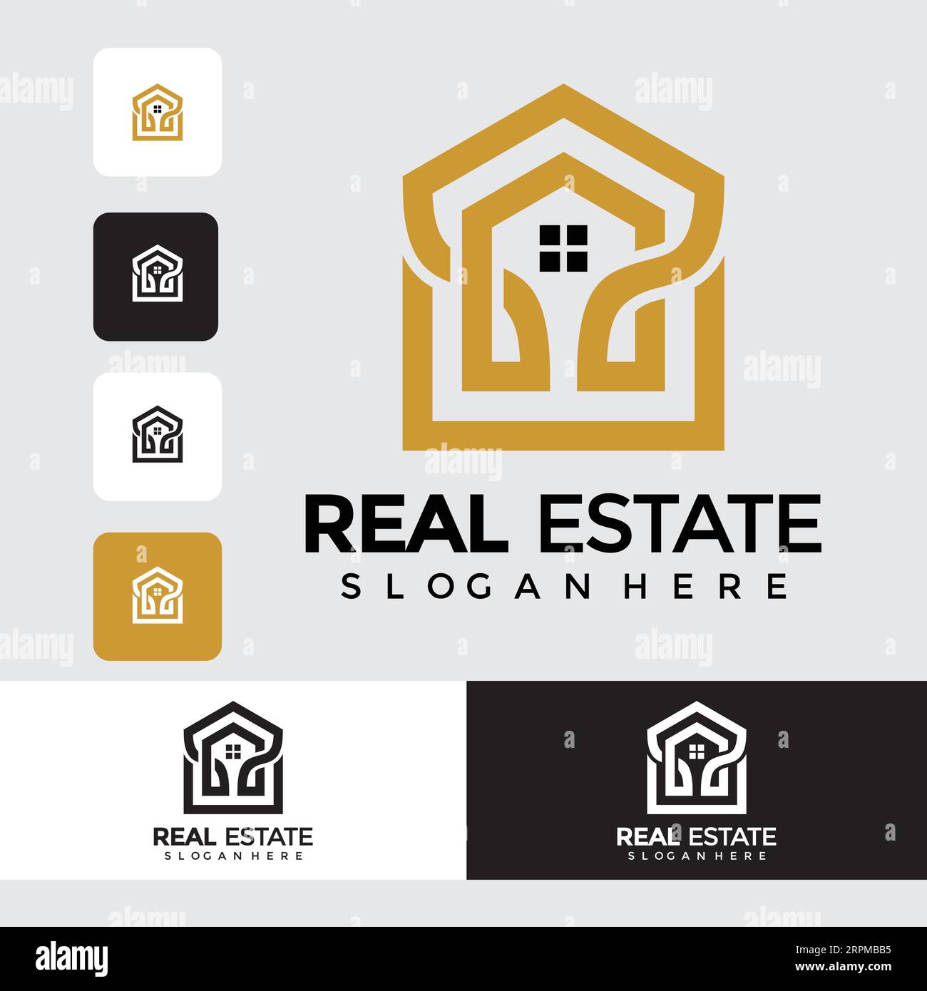Luxury Real Estate Logo Design Building, Home, Architect, House, Construction, Property Real Estate Brand Identity Template with Real Estate Icon Desi Stock Vector