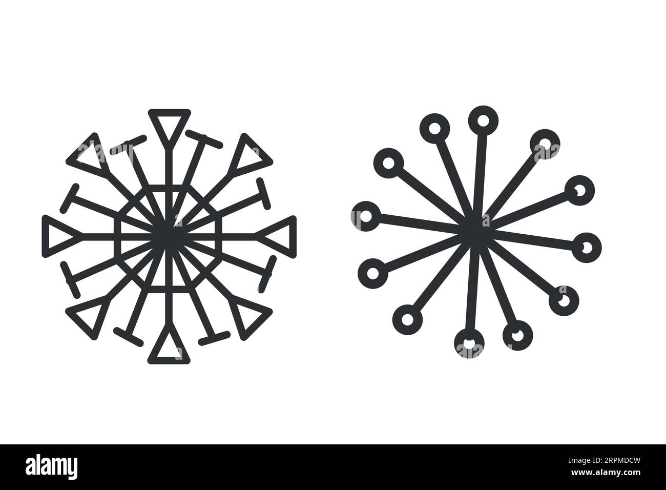 Snowflake Winter set of black isolated two icon Stock Vector Image ...