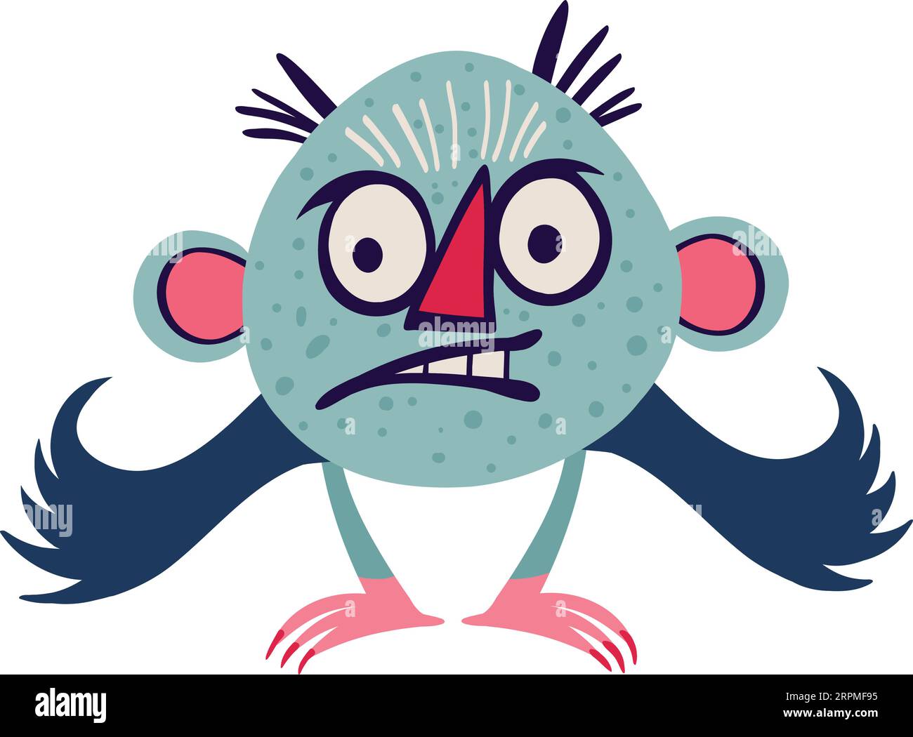 Cute little blue monster with strange face. Halloween character in modern cartoon style Stock Vector