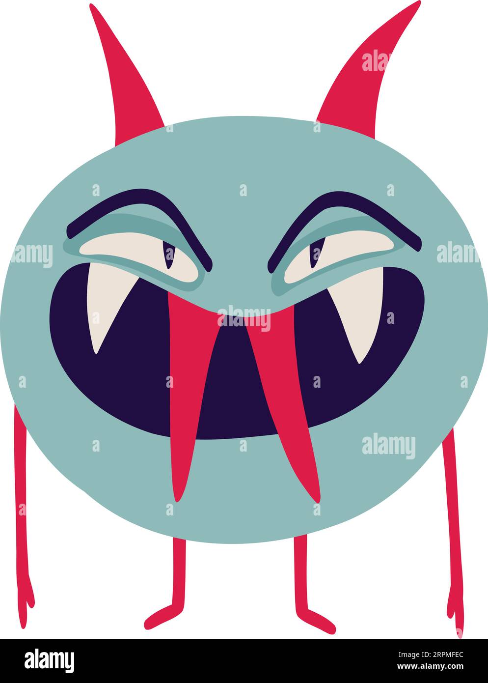 Cute little blue monster with strange creepy face. Halloween character in modern cartoon style Stock Vector