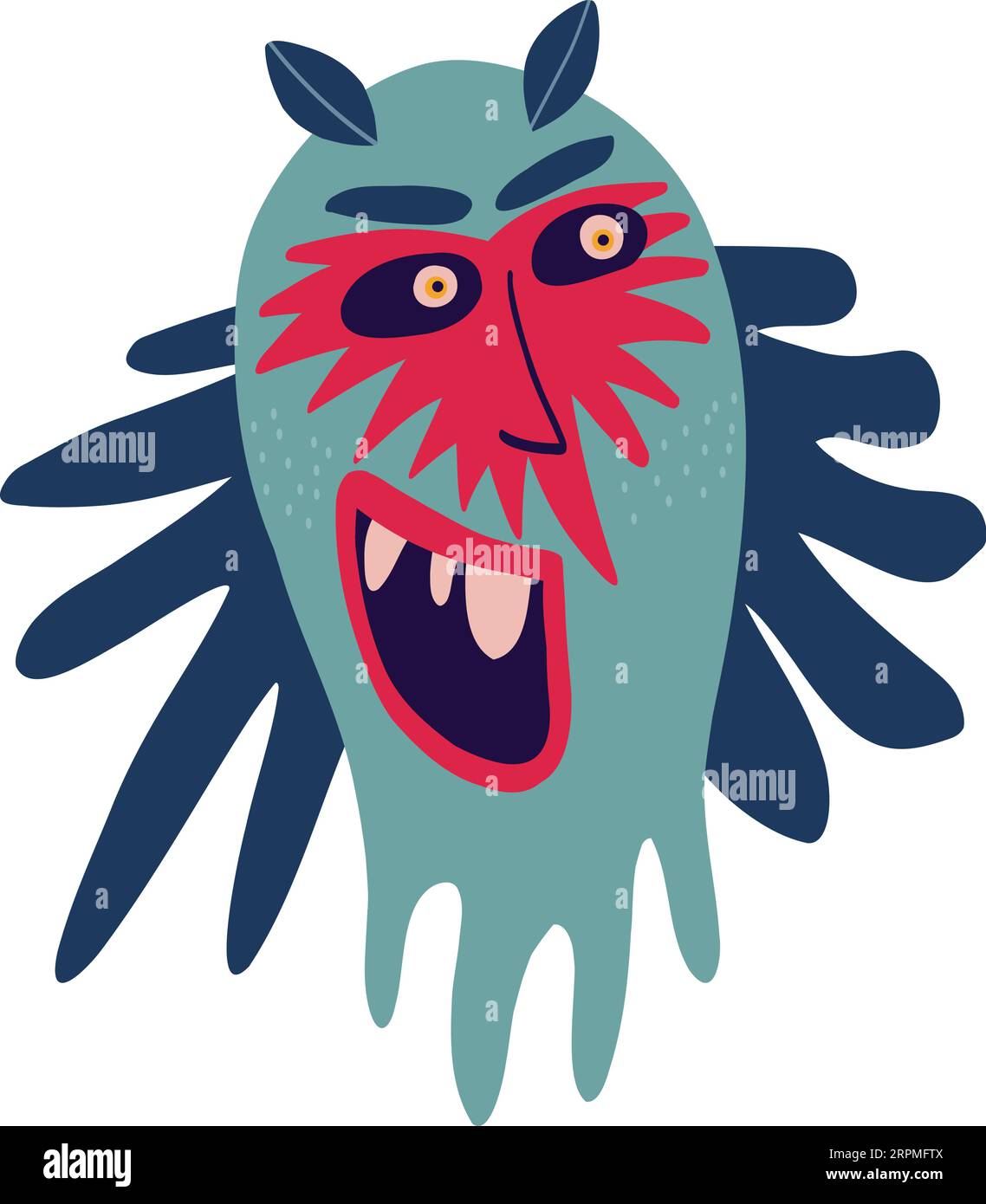 Creepy funky funny character monster gin with funny smile face. Illustration in a modern childish hand-drawn style Stock Vector