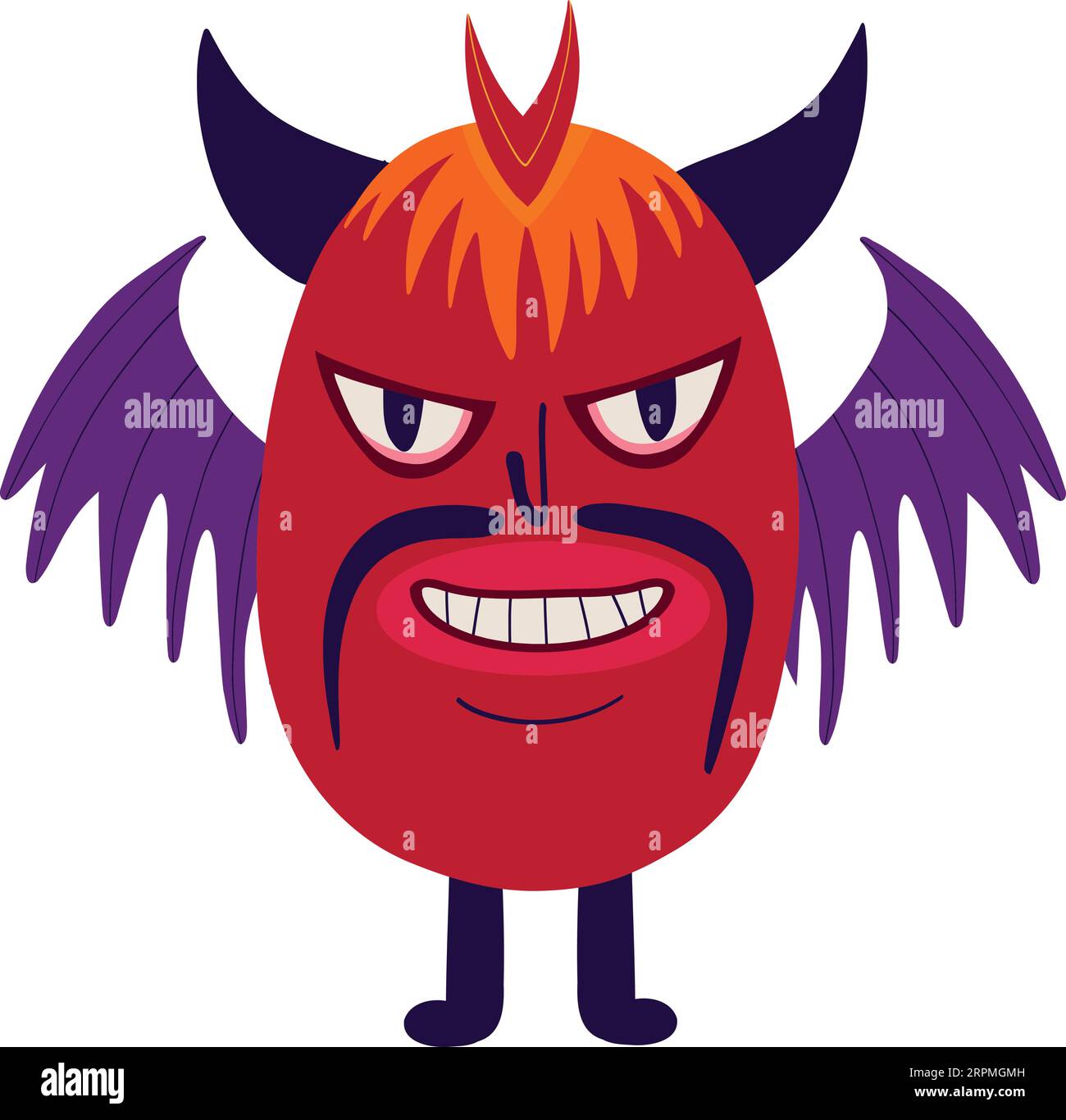 devil demon with a creepy face. Vibrant bright Strange ugly Halloween characters. Cartoon illustration Stock Vector