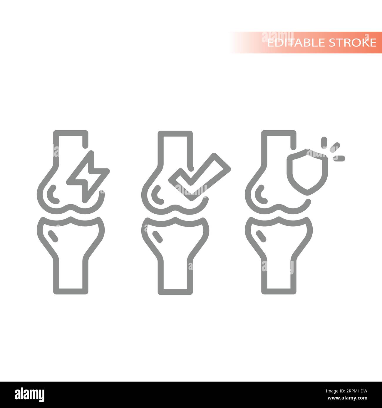 Human joints bones line vector icon set. Arthritis, bone and joint pain icons. Stock Vector
