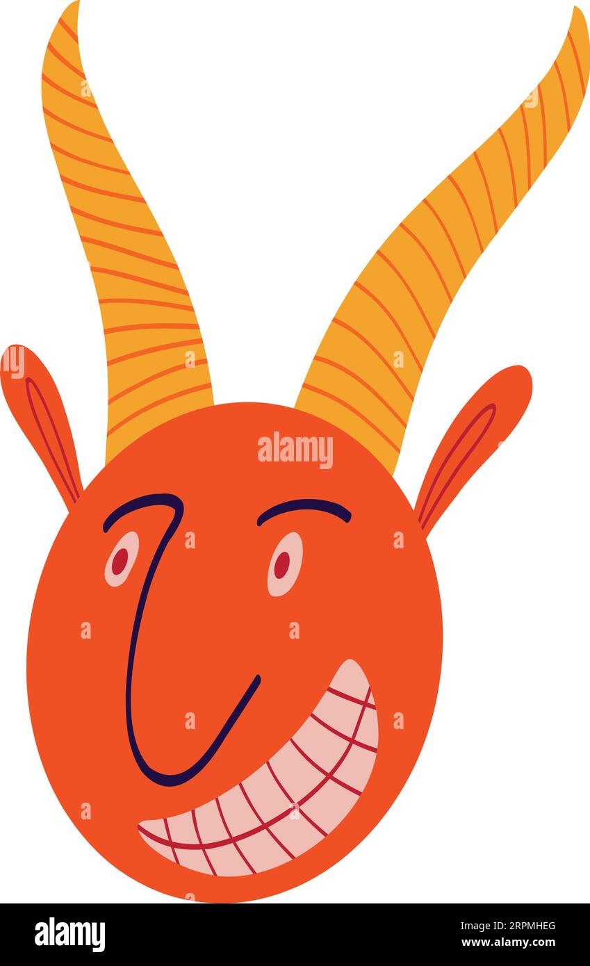 Horned strange smiling demon. Illustration in a modern childish hand-drawn style Stock Vector