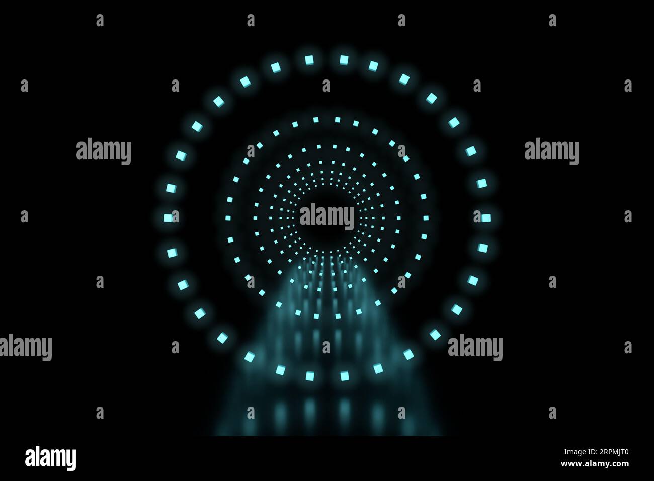 Close-up on a row of circle shaped blue LED lights. Stock Photo