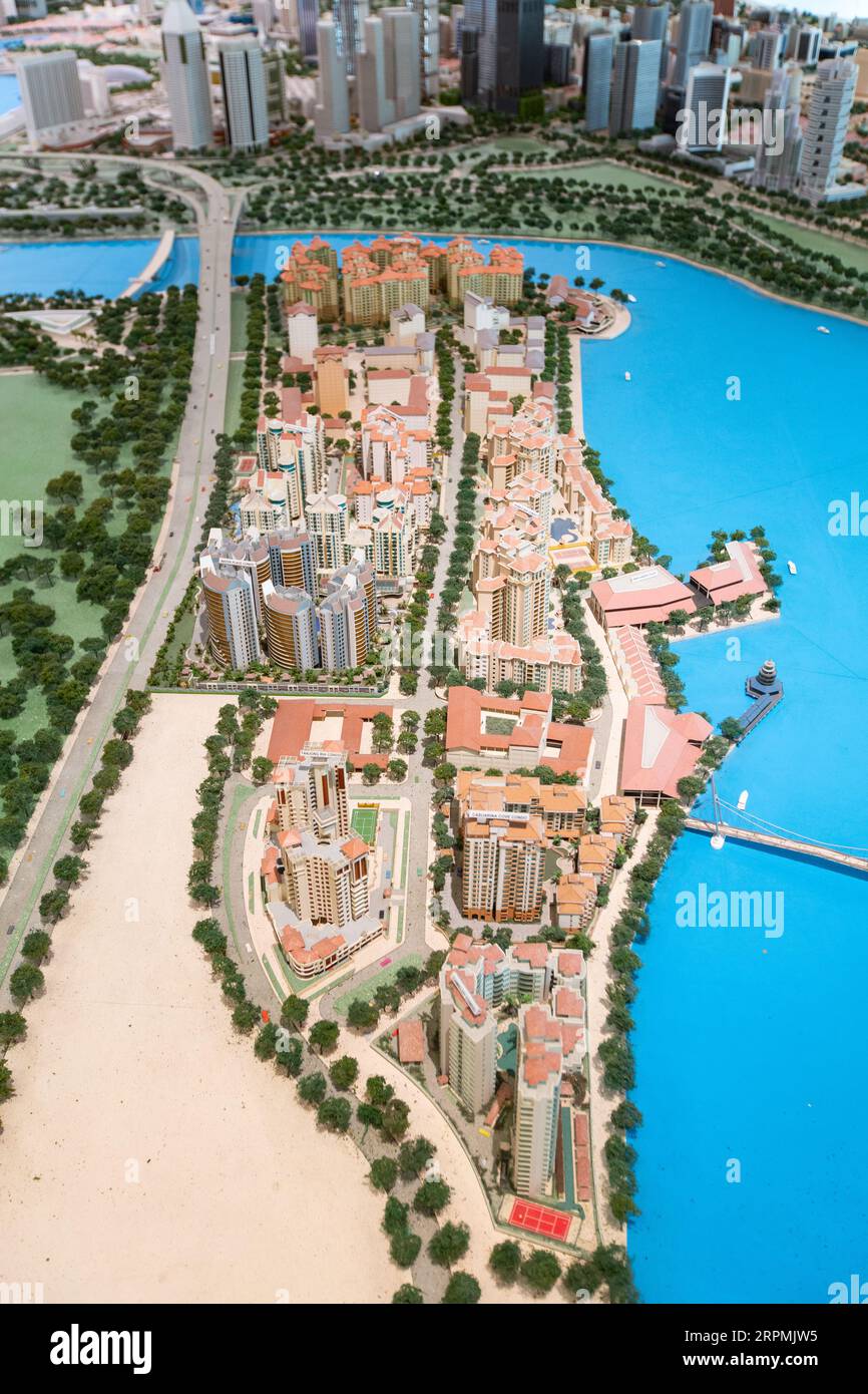 Sand model view of Tanjong Rhu, it is an affluent residential neighbourhood, made up of mostly condominiums and private housing. Stock Photo