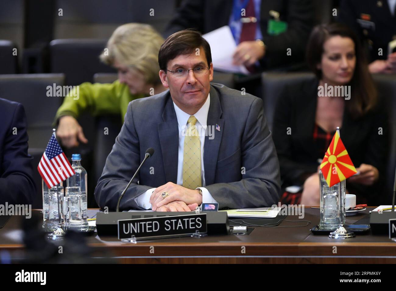 200213 -- BRUSSELS, Feb. 13, 2020 -- U.S. Secretary of Defense Mark Esper attends a NATO defense ministers meeting at the NATO headquarters in Brussels, Belgium, Feb. 13, 2020. The two-day NATO defense ministers meeting closed on Thursday.  BELGIUM-BRUSSELS-NATO-DEFENSE MINISTERS-MEETING ZhangxCheng PUBLICATIONxNOTxINxCHN Stock Photo