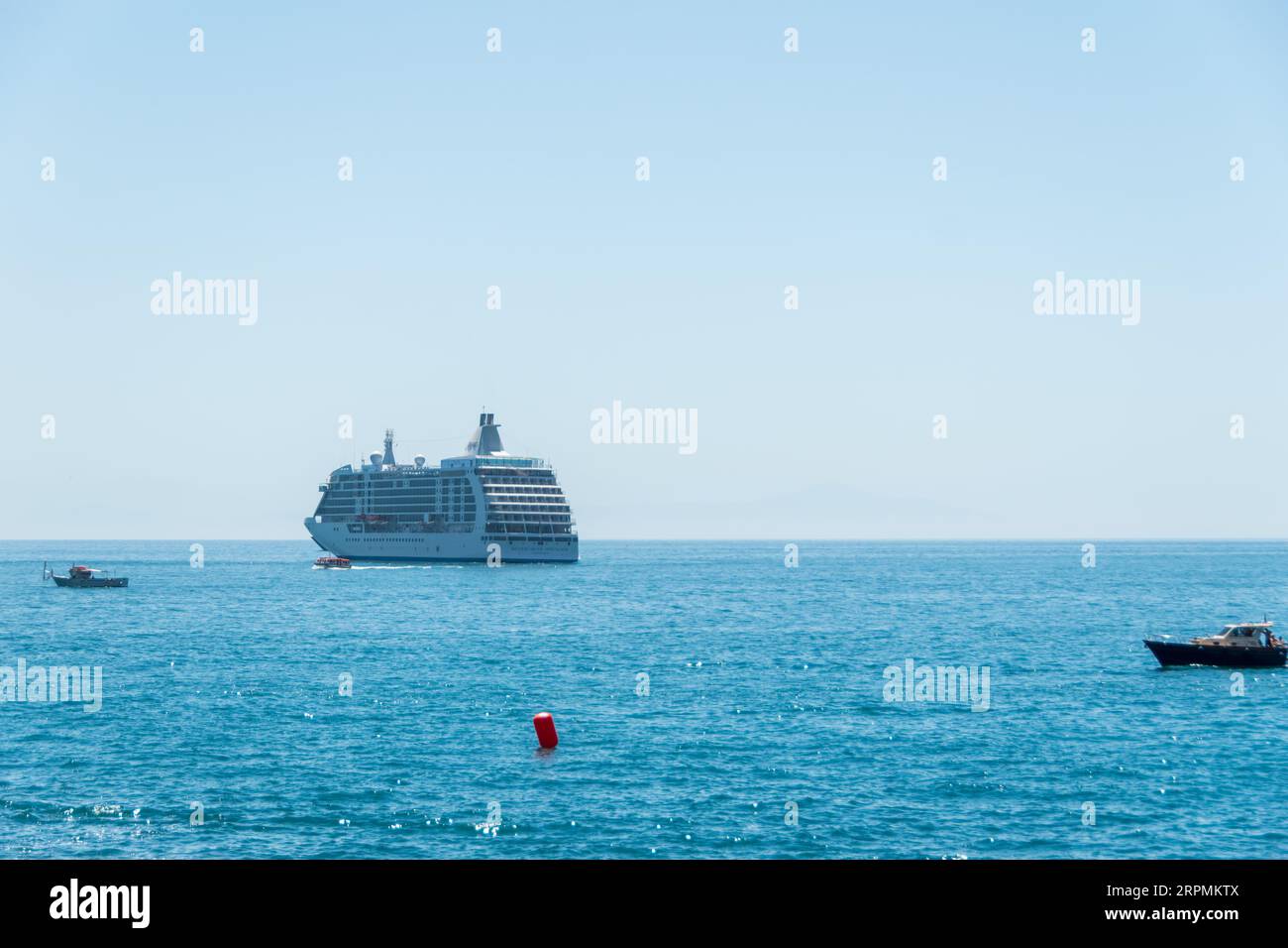 A Cruise Ship As Seen From The Amalfi Harbor, Italy Stock Photo