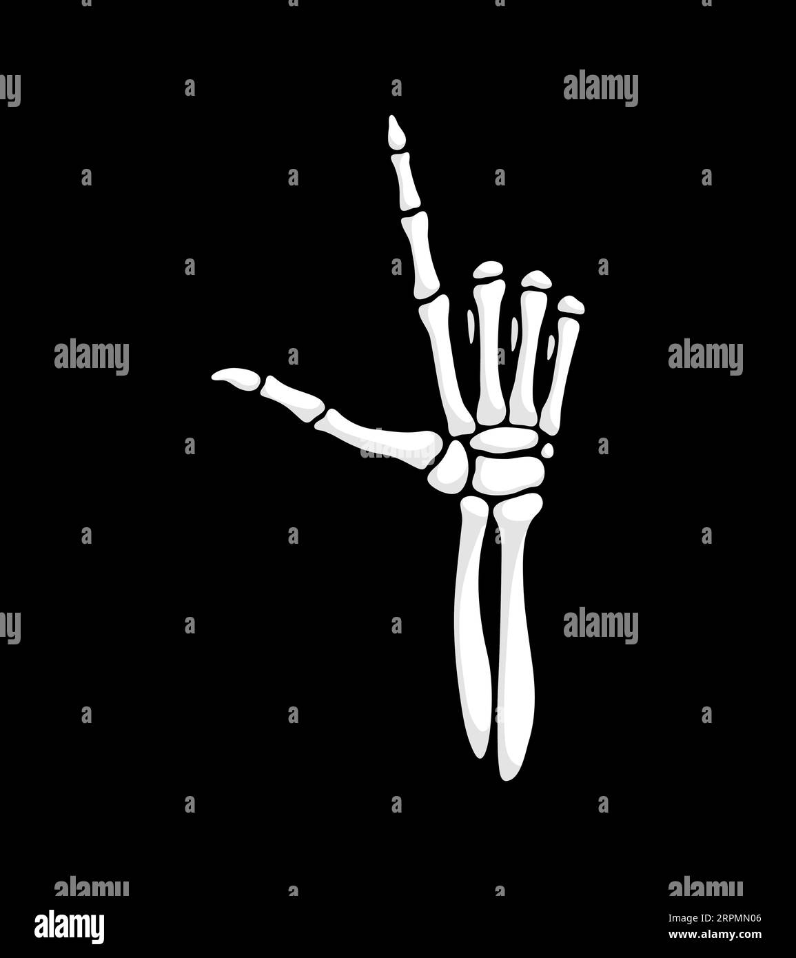 Skeleton hand making pointing up gesture, with bony fingers arranged in