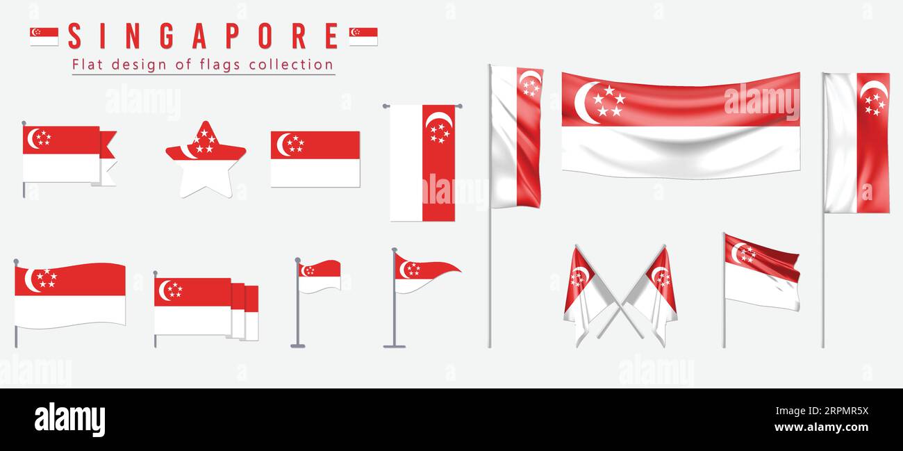 Singapore flag, flat design of flags collection Stock Vector Image