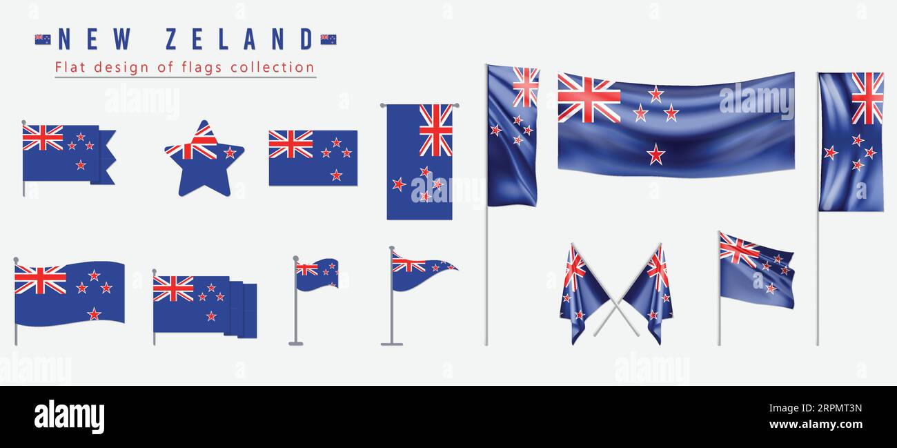 New Zeland flag, flat design of flags collection Stock Vector