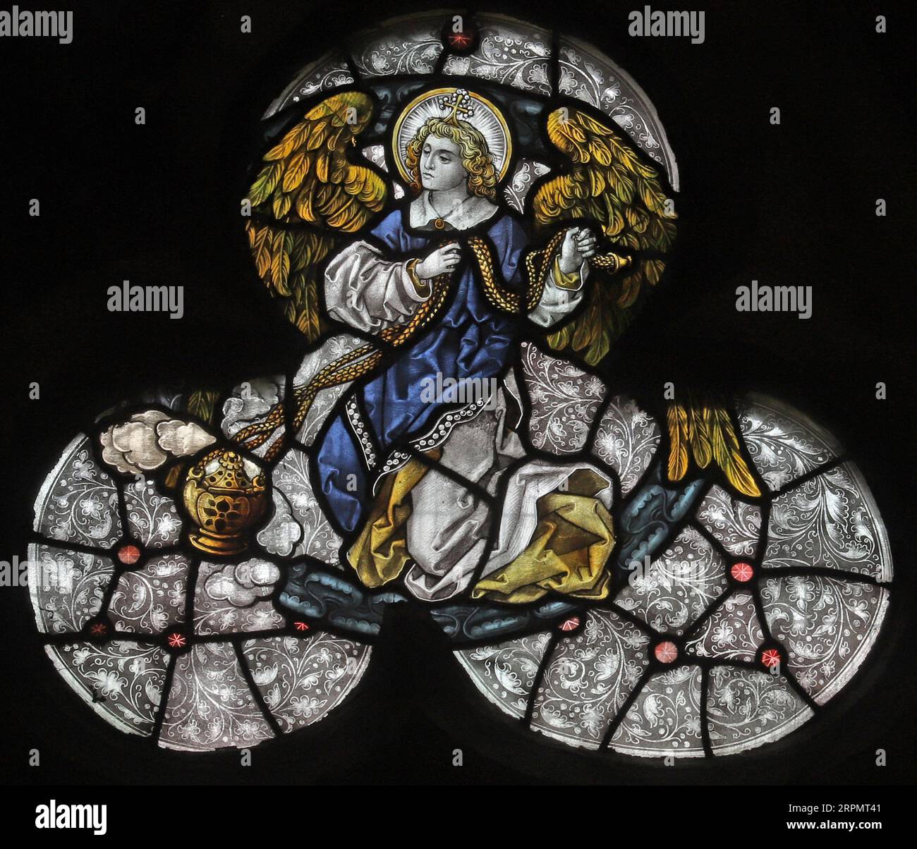 Stained glass window by Percy Bacon & Brothers depicting an angel, St Mary's Church,North Creake, Norfolk Stock Photo
