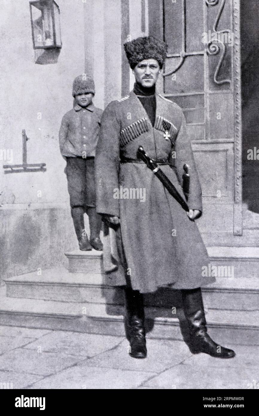 Grand Duke Michael, brother of Tsar Nicholas II, in Cossack uniform, 1917, Saint Petersburg, Russia Stock Photo
