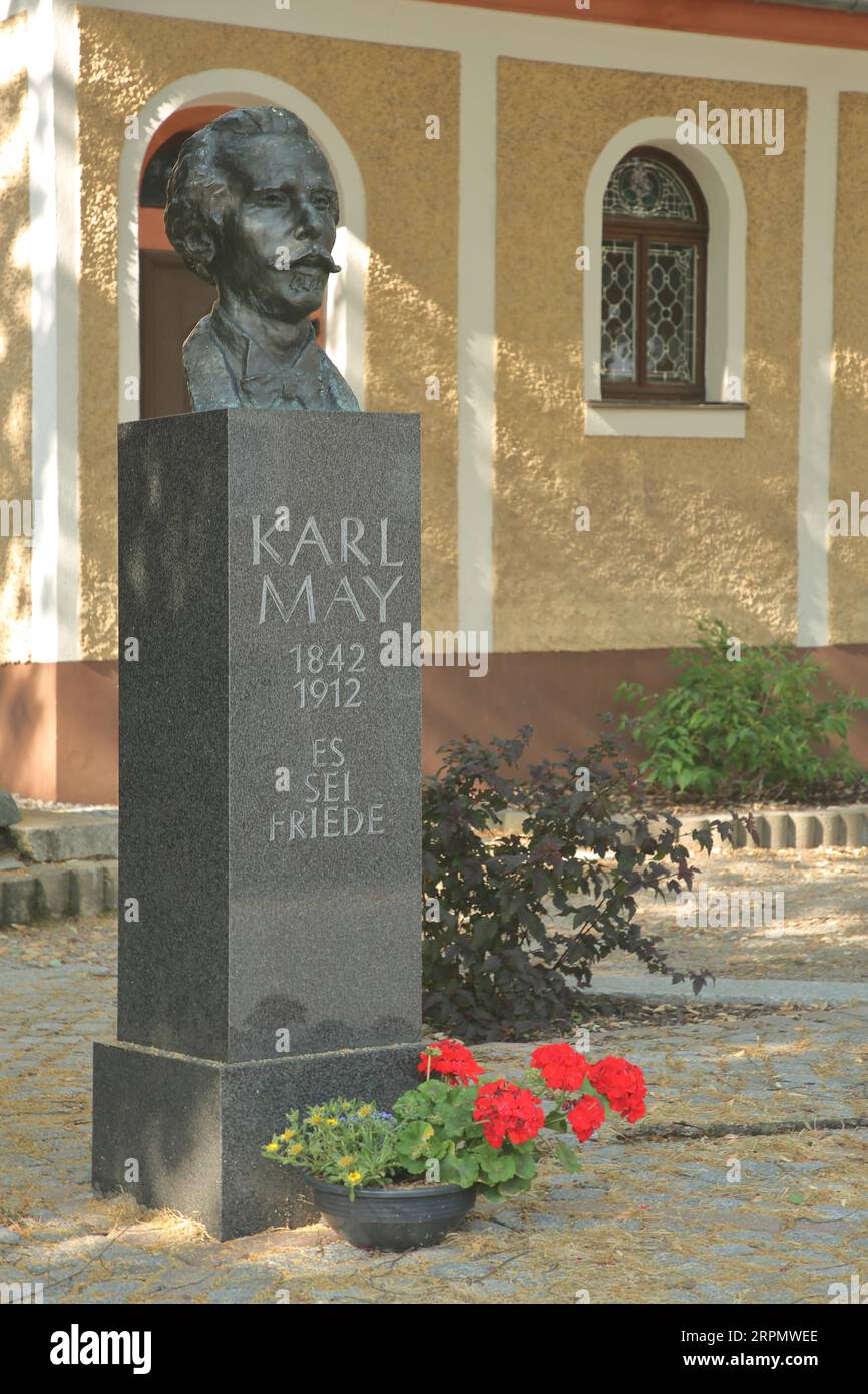 Bust Inscription Karl May Monument, sculpture, stele, inscription, bust, head, Karl May ...