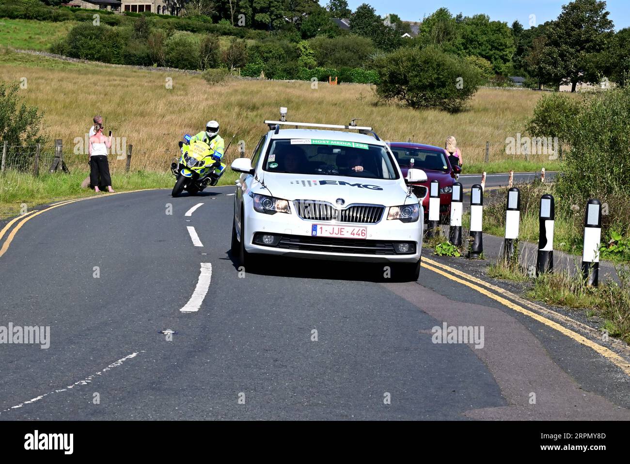Around the UK - Stage 1 of the Tour of Britain, cycle race EMG Host Media vehicle Stock Photo