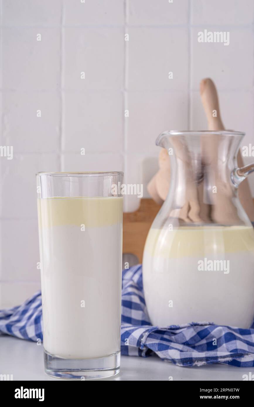 NonHomogenized, whole milk, creamtop layered dairy product, Creamline Milk concept. Organic