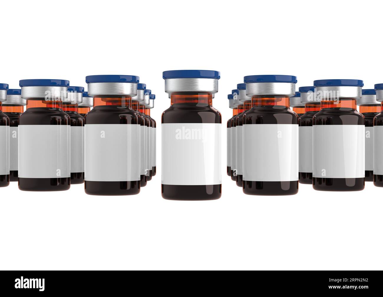 Medicine bottles for injection. Medical brown glass vials with blue