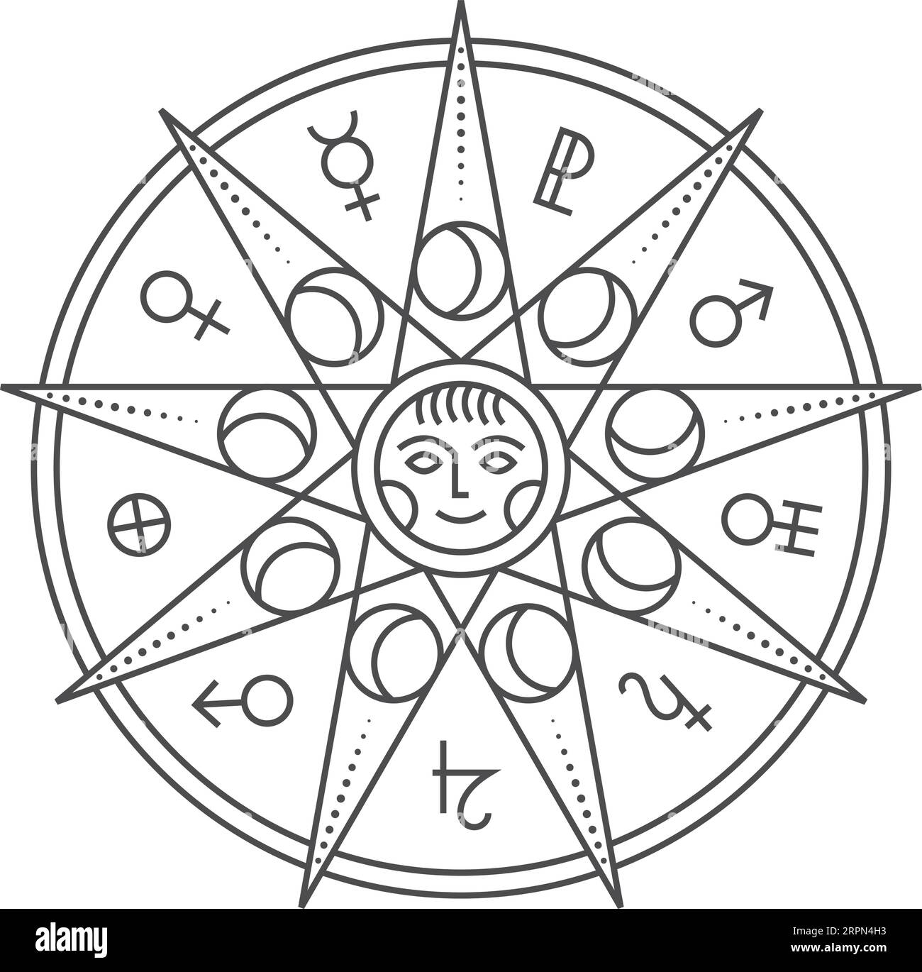 Esoteric sun and astrology symbol. Moon cycle sign Stock Vector