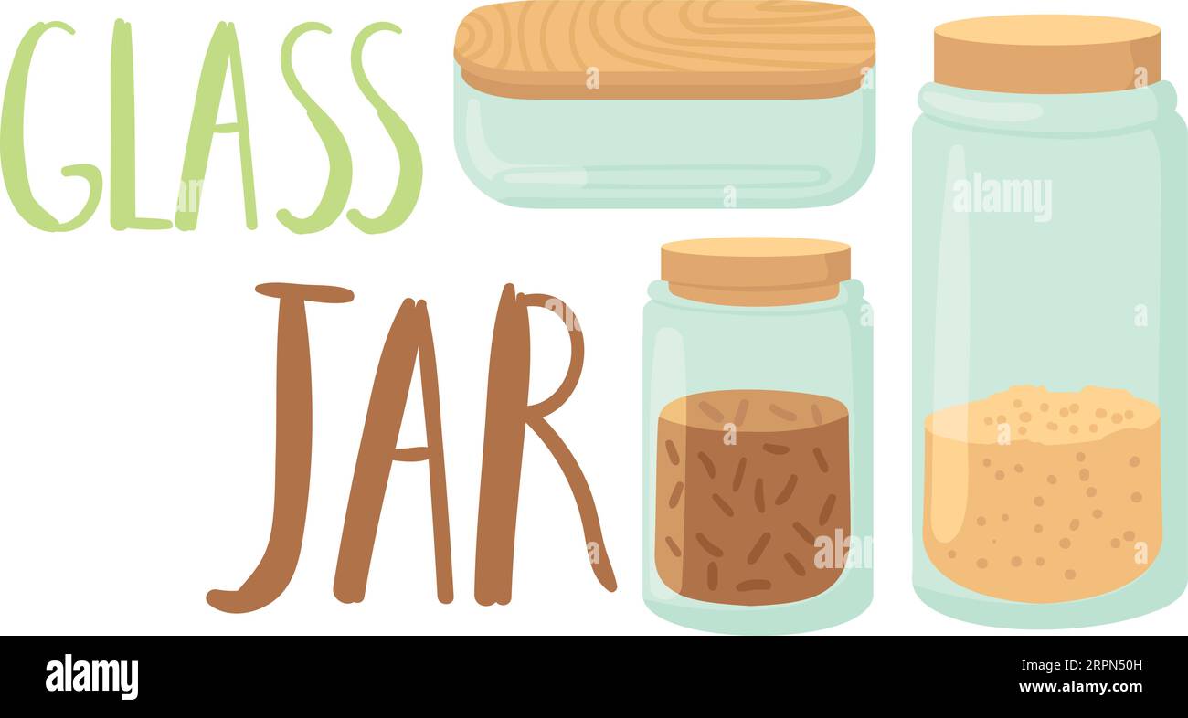 Glass jars sticker. Zero waste lifestyle poster Stock Vector Image