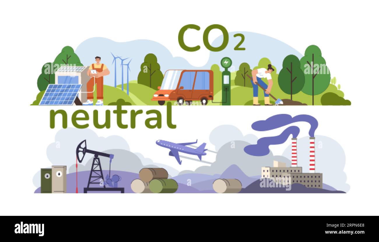 CO2 neutral, eco balance concept. People help save carbon neutrality