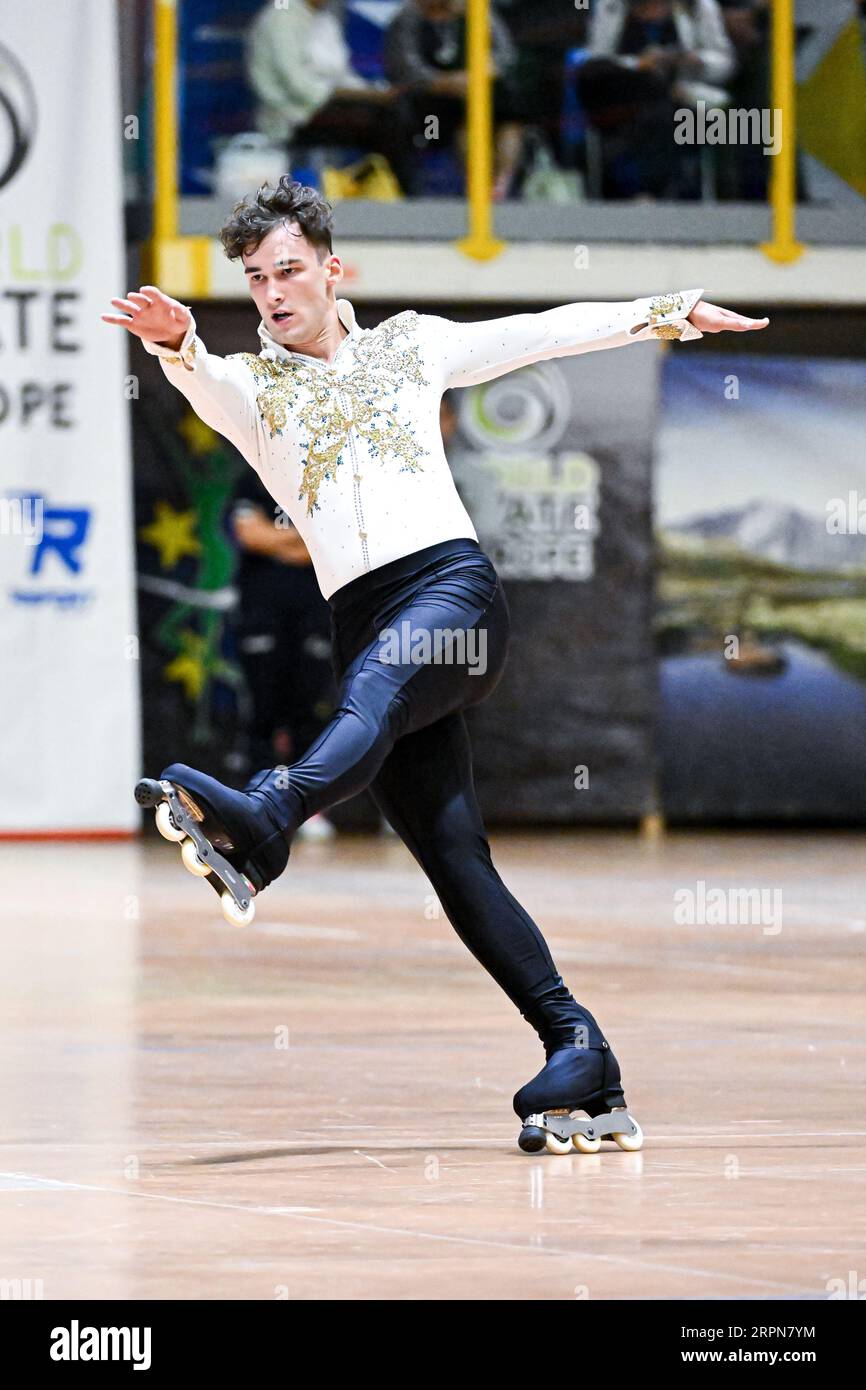 Elvis MARTINELLO (ITA), during Senior Men Inline Short Program, at the  Artistic Skating European Championship 2023, at Palasport Ponte di Legno,  on September 4, 2023 in Ponte di Legno, Italy. Credit: Raniero