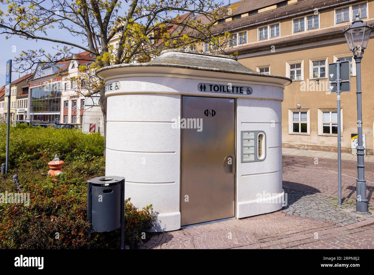 French toilet house on Oschatz's Altmarkt square Stock Photo