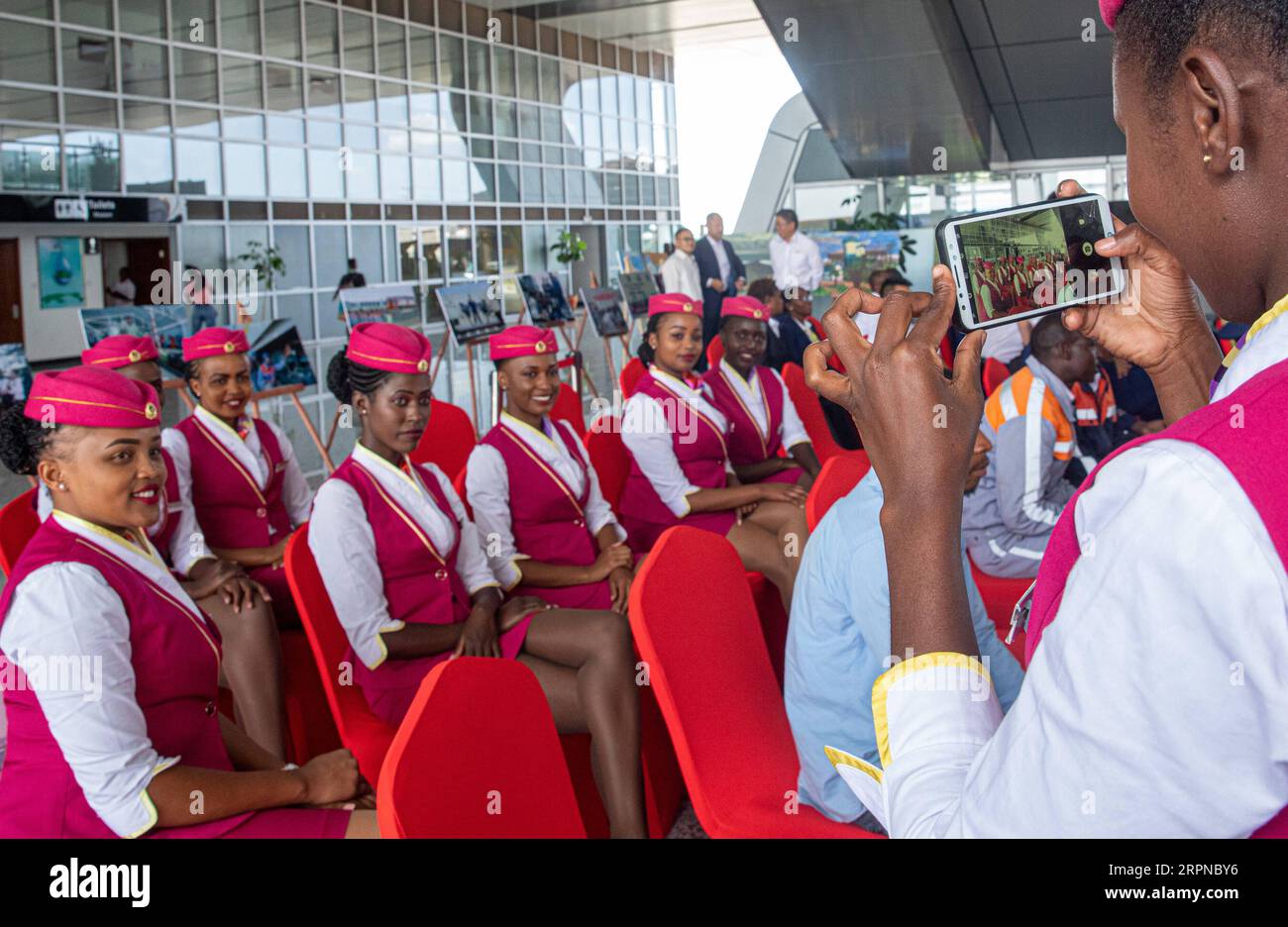 200226 NAIROBI, Feb. 26, 2020 Staff members of MombasaNairobi Standard Gauge Railway pose