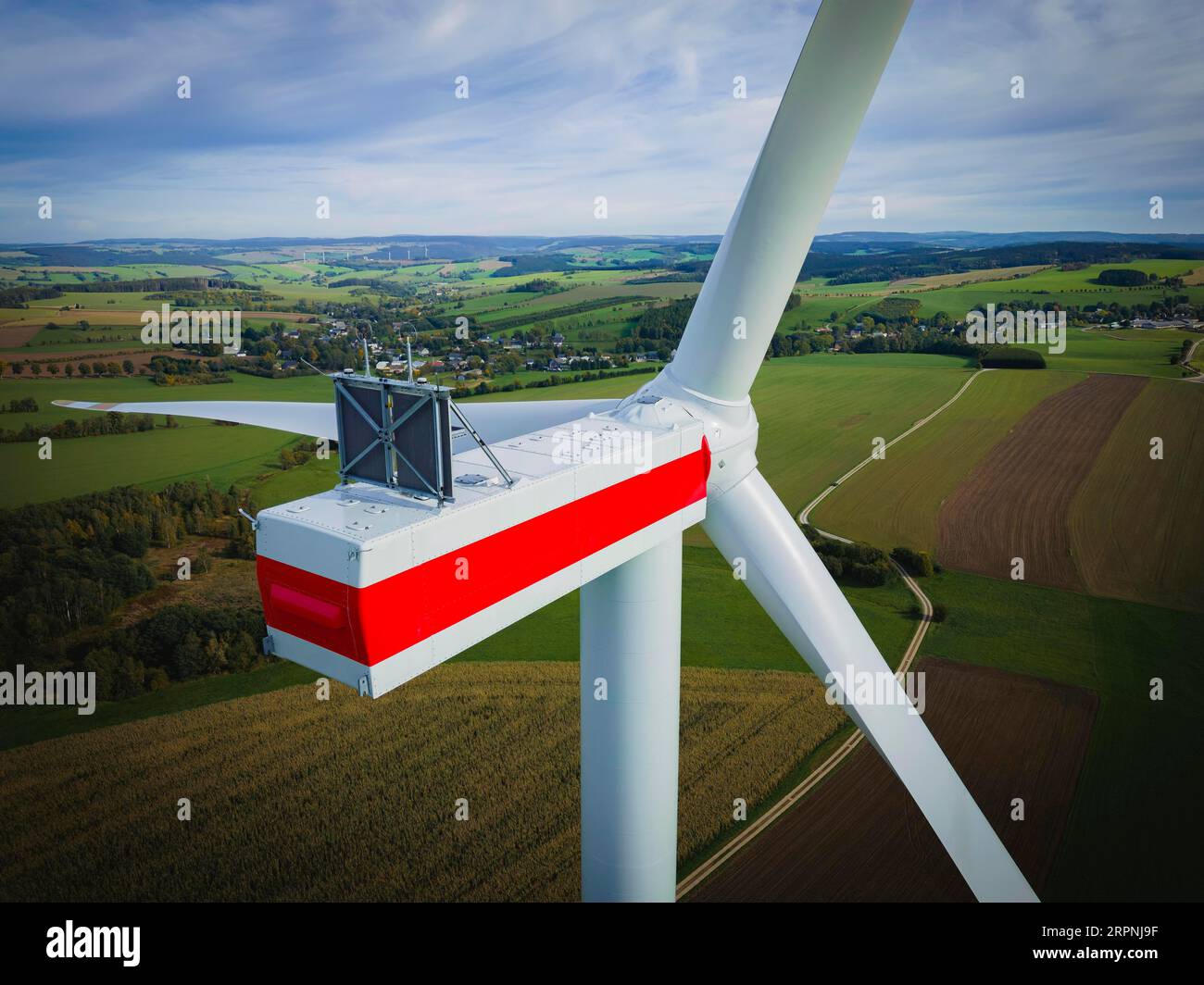 Construction of a new giant wind turbine in Voigtsdorf. with 80 m long ...