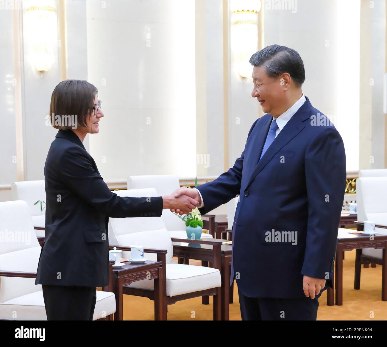 Beijing, China. 5th Sep, 2023. Chinese President Xi Jinping meets with President of the International Committee of the Red Cross Mirjana Spoljaric Egger at the Great Hall of the People in Beijing, capital of China, Sept. 5, 2023. Credit: Ding Lin/Xinhua/Alamy Live News Stock Photo