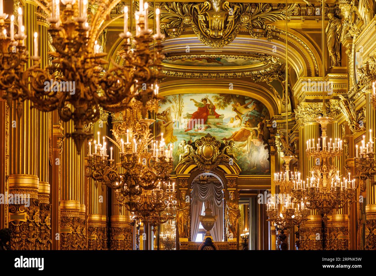 The Chandelier Room Of The Opera Garnier, A Grand Ornate Room With 