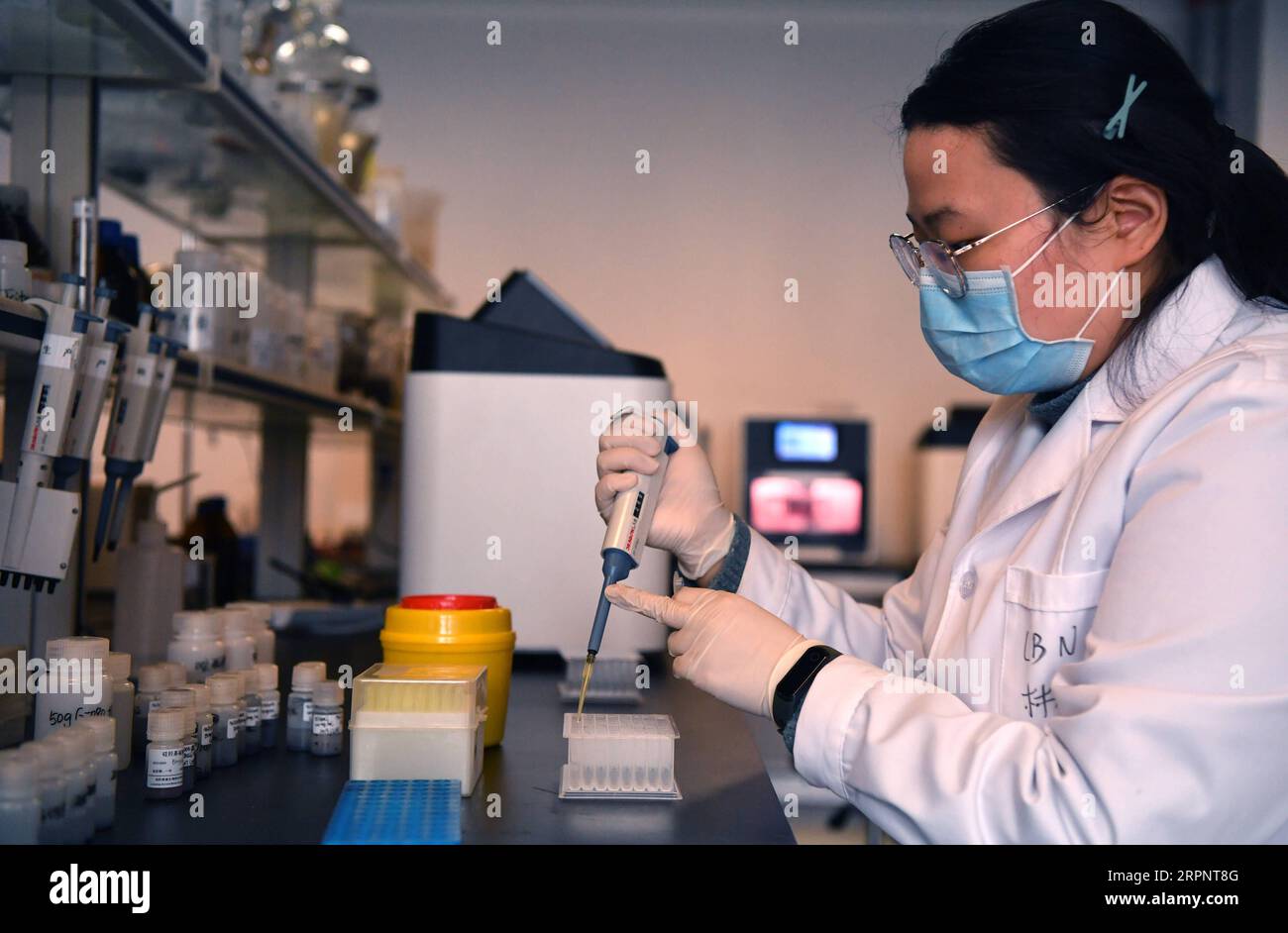 200304 -- LUOYANG, March 4, 2020 -- A staff checks the nucleic acid test kit at the plant of Luoyang Ascend Biotechnology Co., Ltd in Luoyang, central China s Henan Province, March 4, 2020. In order to help combat the novel coronavirus epidemic, the company is at its full capacity producing nucleic acid test kits.  CHINA-HENAN-NUCLEIC ACID TEST KIT-PRODUCTION CN LixJianan PUBLICATIONxNOTxINxCHN Stock Photo
