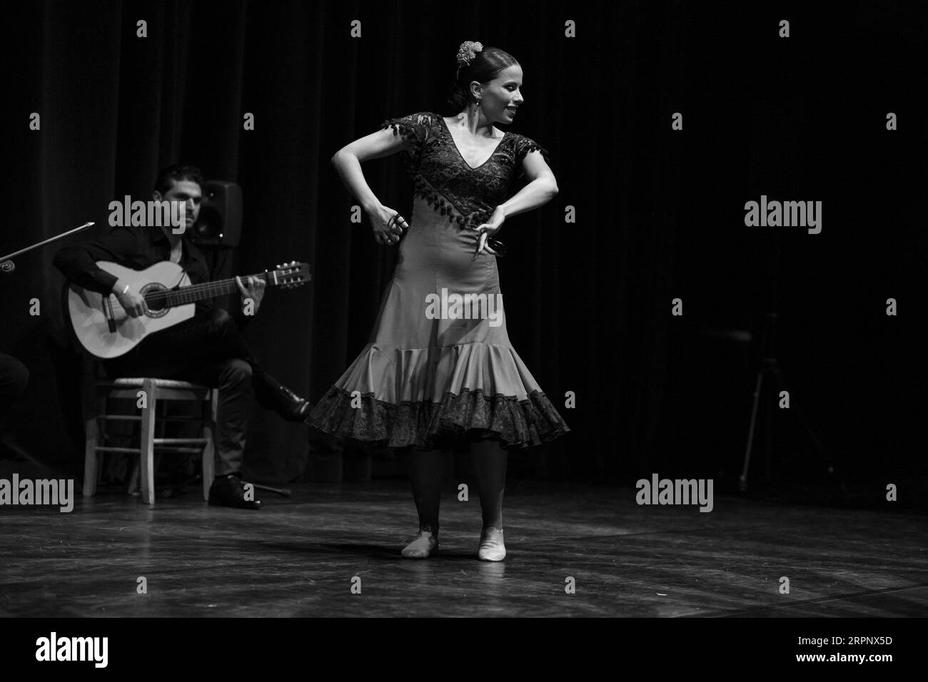 The dancer Estela Alonso performs during the presentation of the show Suma Flemenca at the Canal theater in Madrid. September 5, 2023 Spain Stock Photo