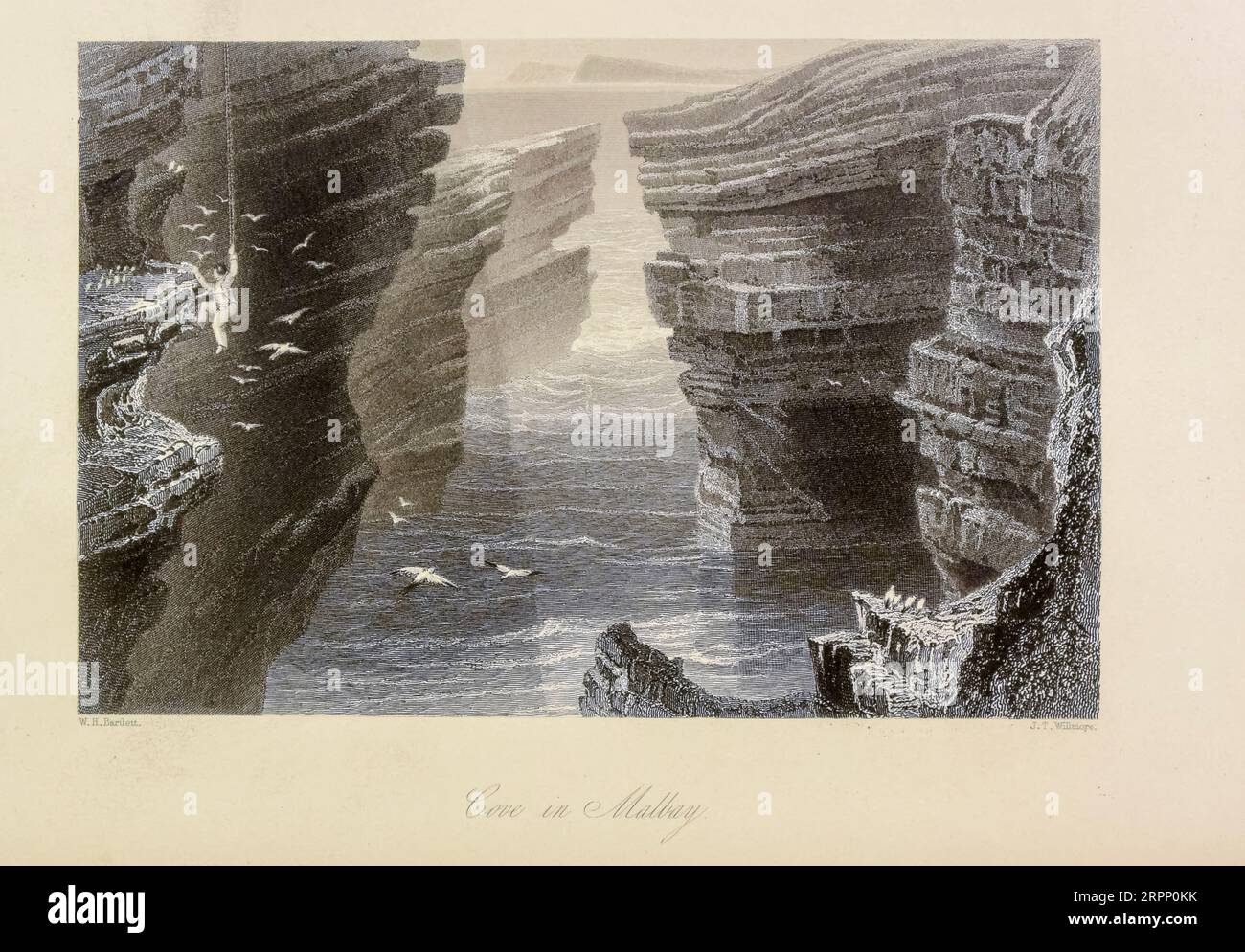 Cove in Malbay Steel engraving from The scenery and antiquities of Ireland by Bartlett, W. H. (William Henry), 1809-1854, illustrator.Volume 2. Publisher London : George Virtue 1842 William Henry Bartlett (March 26, 1809 – September 13, 1854) was a British artist, best known for his numerous drawings rendered into steel engravings. Stock Photo