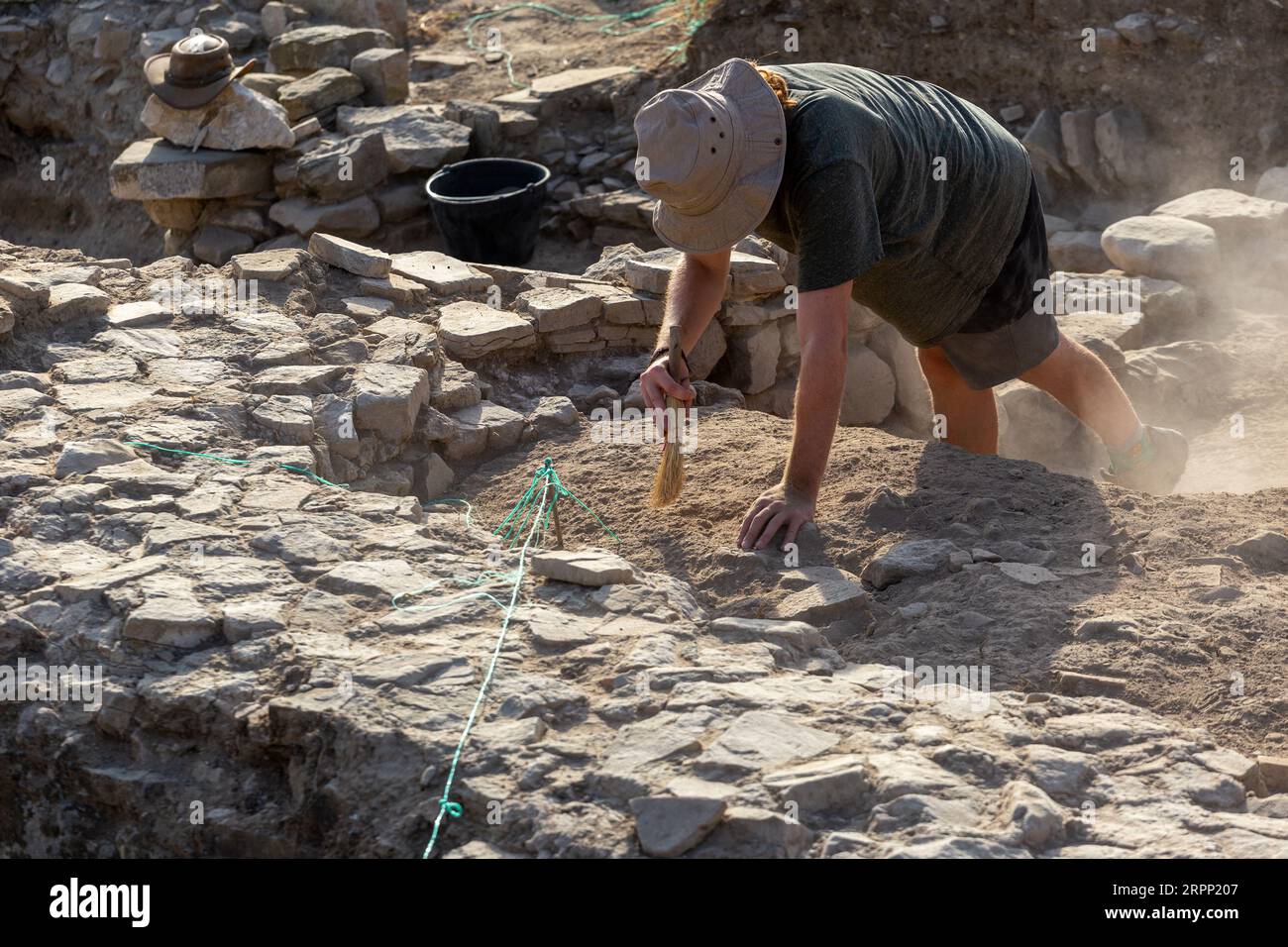 Archaeologists excavate at the archaeological site Stobi. Stock Photo